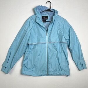 i5 Apparel M Blue Hooded Windbreaker Rain Jacket Full Zip Reflective High‎ Vis.